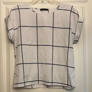 SHEIN White and Black Grid Blouse